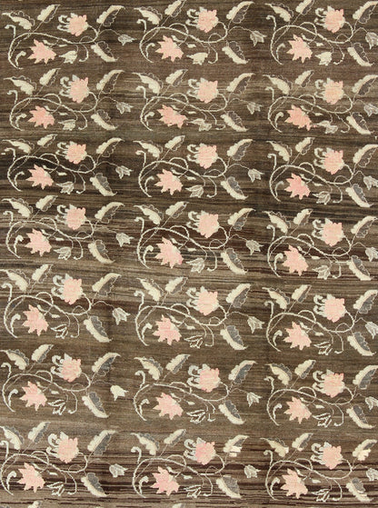 Vintage Kars Rug from Eastern Turkey with Rose Design Brown, Green, and Pink Measures: 7'5 x 11'4 Set on a dark greenish - brown background, the all - encompassing floral pattern of this vintage Turkish Kars is unique. The pale pink and pea... - Keivan Woven ArtsTU - MTU - 95044 - 3904Rug