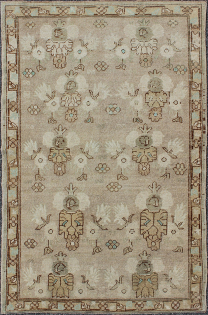 Taupe, Tan and Brown Medallion Vintage Turkish Oushak with Hints of Pale Green kwarugs Taupe and tan eight medallion vintage Turkish Oushak rug with hints of light teal and green, rug tu - mtu - 95097, country of origin / type: Turkey / Oushak, circ... - Keivan Woven ArtsTU - MTU - 95097 - 9174Rug