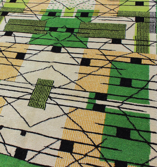 Vintage Turkish Zeki Muren Mid - Century Modern Rug in a Variety of Green Colors. Vintage Turkish Mid - Century Modern Rug with Green colors, black, ivory and Tan. kwarug/Tu - Mtu - 95170, Alive with invigorating shades of vivid green and contemporary ... - Keivan Woven ArtsTU - MTU - 95170 - 4564Rug