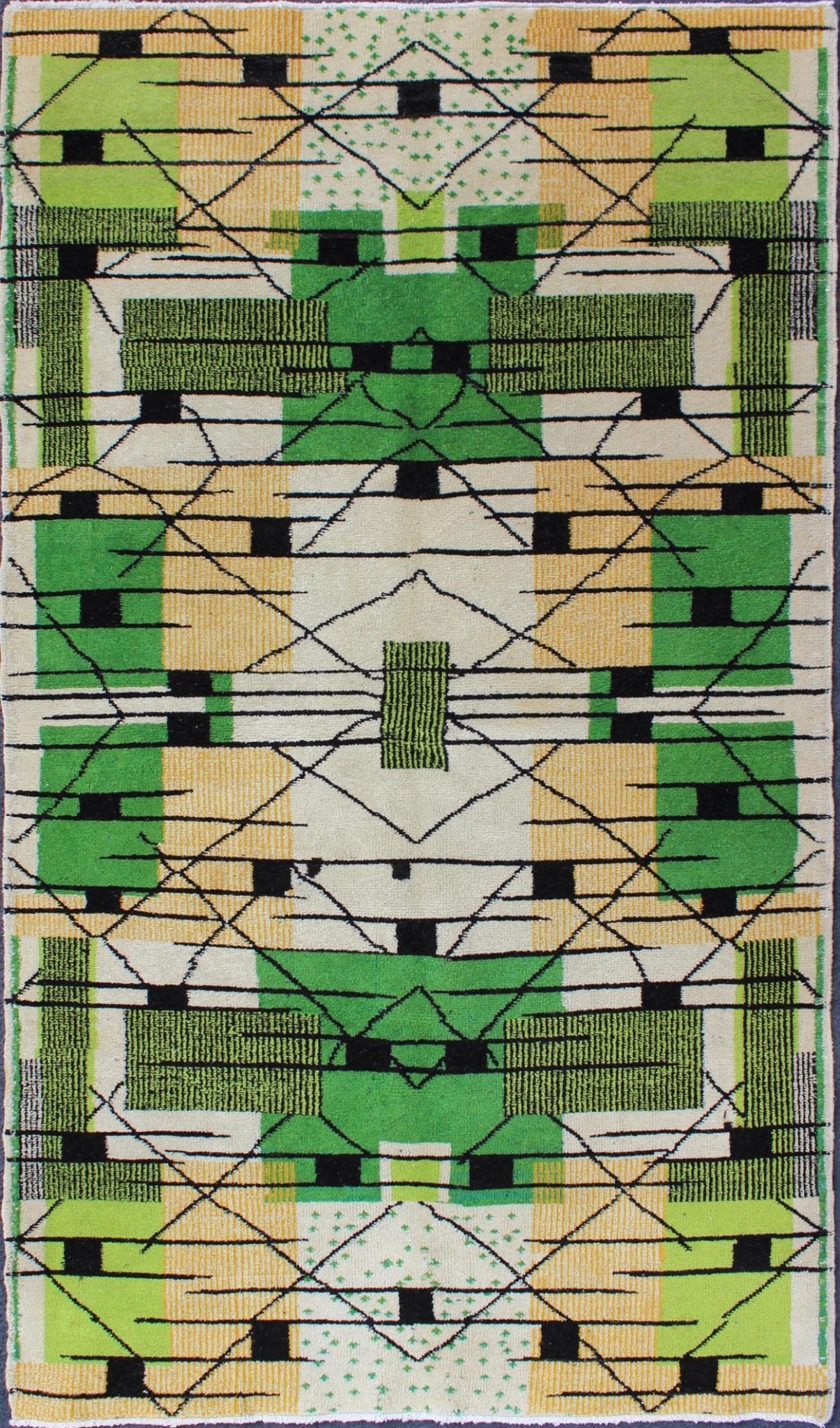 Vintage Turkish Zeki Muren Mid - Century Modern Rug in a Variety of Green Colors. Vintage Turkish Mid - Century Modern Rug with Green colors, black, ivory and Tan. kwarug/Tu - Mtu - 95170, Alive with invigorating shades of vivid green and contemporary ... - Keivan Woven ArtsTU - MTU - 95170 - 4564Rug
