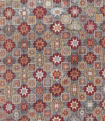 Keivan Woven Arts, Tu - Ned - 012787, Turkish Vintage Embroidered Kilim Rug With Tribal Star and Box Shapes in Colorful Tones Featuring tribal shapes of stars and boxes with a spotted and speckled assortment of geometric elements, this unique Mid - Century T... - Keivan Woven ArtsTU - NED - 012787 - 8367Rug