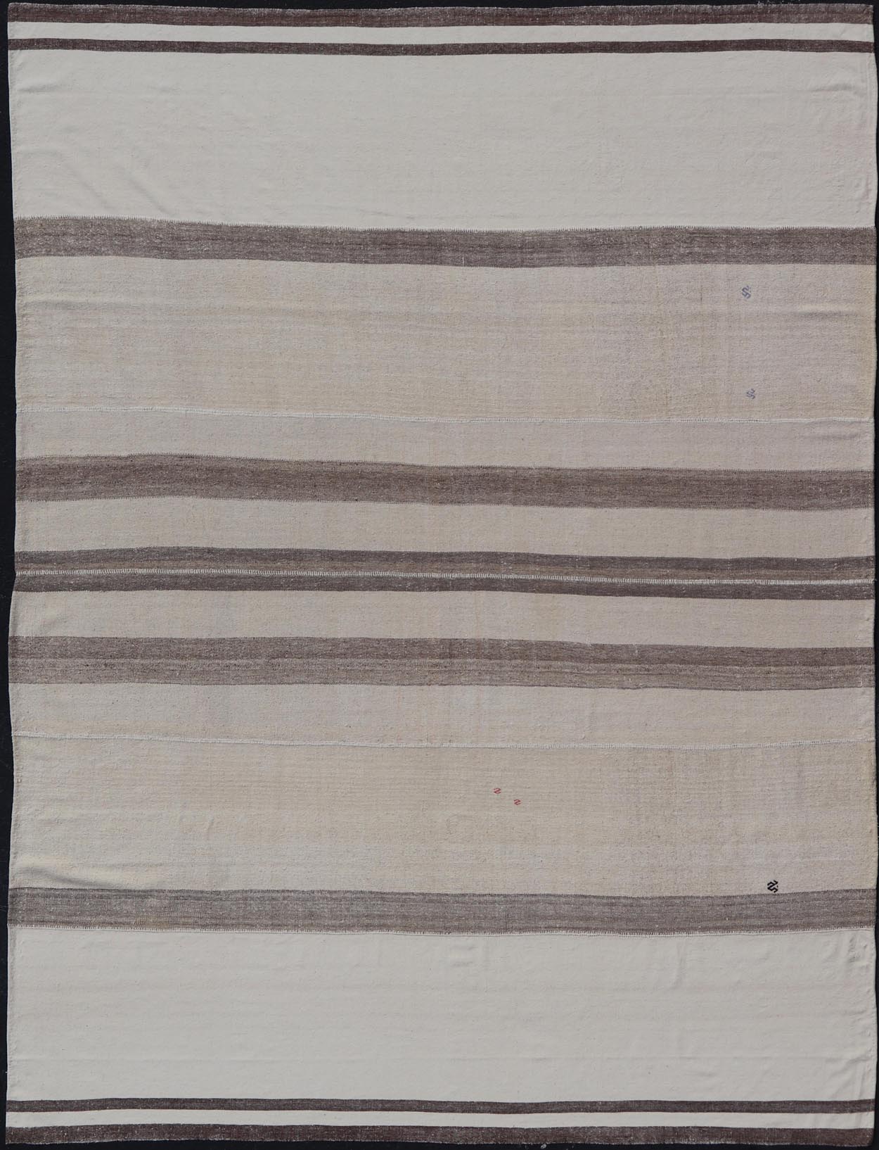 Large Vintage Turkish multi paneled Kilim Rug With Stripes in Brown, White & Cream. Flat - weave Kilim vintage rug from Turkey with stripes in brown, white, taupe, and cream Rug TU - NED - 1003, country of origin / type: Turkey / Kilim, circa 1950 ... - Keivan Woven ArtsTU - NED - 1003 - 14556Rug