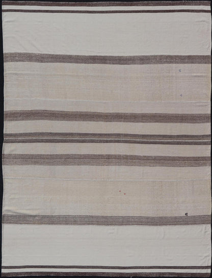 Large Vintage Turkish multi paneled Kilim Rug With Stripes in Brown, White & Cream. Flat - weave Kilim vintage rug from Turkey with stripes in brown, white, taupe, and cream Rug TU - NED - 1003, country of origin / type: Turkey / Kilim, circa 1950 ... - Keivan Woven ArtsTU - NED - 1003 - 14556Rug