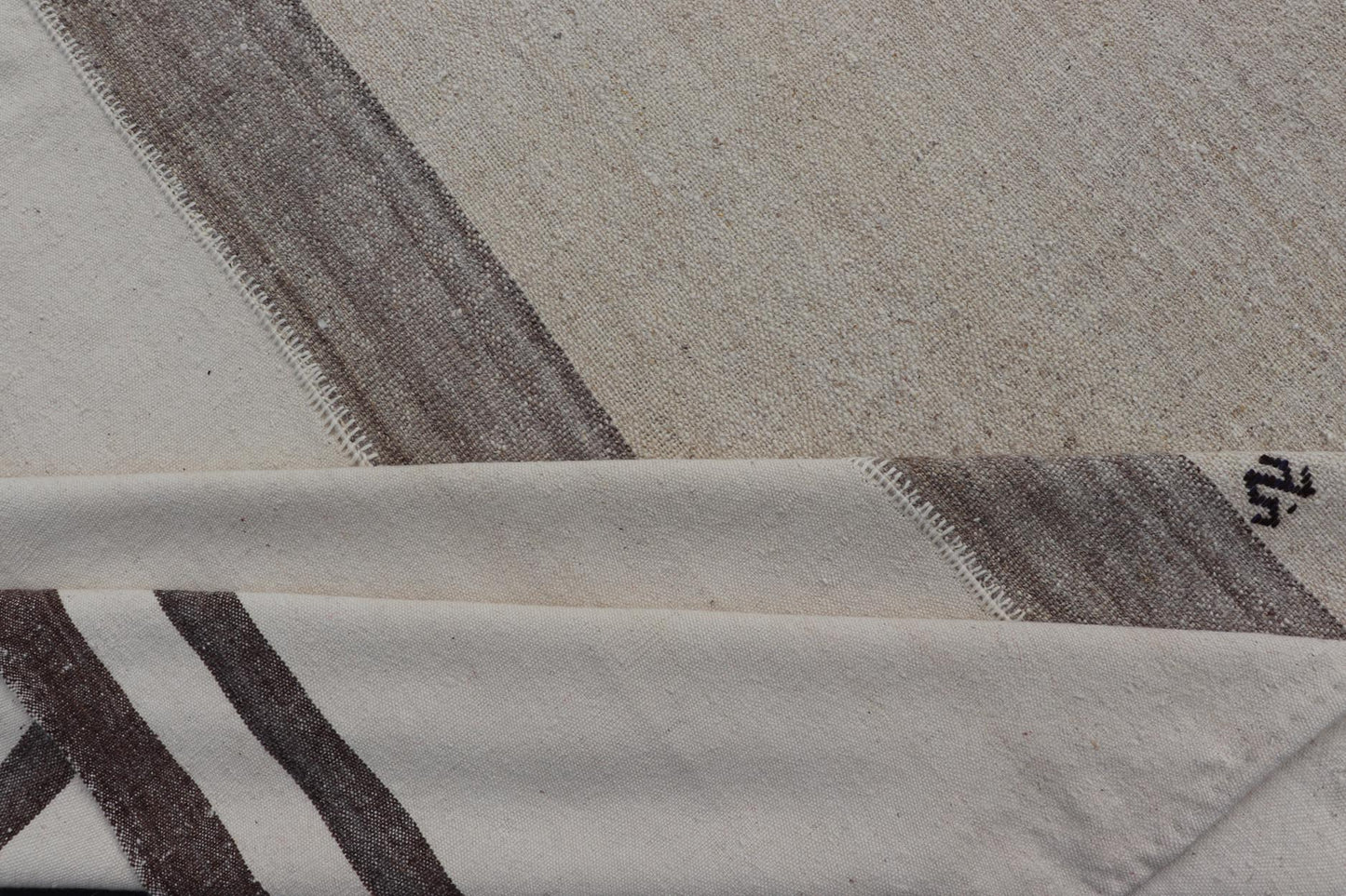 Large Vintage Turkish multi paneled Kilim Rug With Stripes in Brown, White & Cream. Flat - weave Kilim vintage rug from Turkey with stripes in brown, white, taupe, and cream Rug TU - NED - 1003, country of origin / type: Turkey / Kilim, circa 1950 ... - Keivan Woven ArtsTU - NED - 1003 - 14556Rug