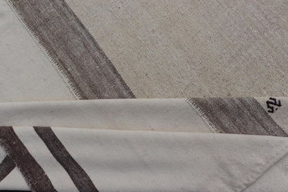 Large Vintage Turkish multi paneled Kilim Rug With Stripes in Brown, White & Cream. Flat - weave Kilim vintage rug from Turkey with stripes in brown, white, taupe, and cream Rug TU - NED - 1003, country of origin / type: Turkey / Kilim, circa 1950 ... - Keivan Woven ArtsTU - NED - 1003 - 14556Rug