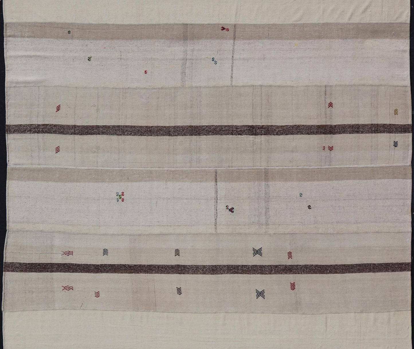 Large Vintage Turkish Kilim Rug with Multiple Panels in Taupe, Brown and Cream. Vintage Flat - weave Kilim rug from Turkey with stripes in brown, taupe, and cream Rug TU - NED - 1004, country of origin / type: Turkey / Kilim, circa 1930 Woven ... - Keivan Woven ArtsTU - NED - 1004 - 14560Rug