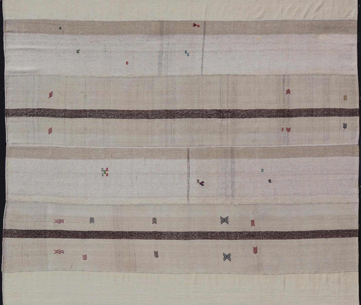Large Vintage Turkish Kilim Rug with Multiple Panels in Taupe, Brown and Cream. Vintage Flat - weave Kilim rug from Turkey with stripes in brown, taupe, and cream Rug TU - NED - 1004, country of origin / type: Turkey / Kilim, circa 1930 Woven ... - Keivan Woven ArtsTU - NED - 1004 - 14560Rug