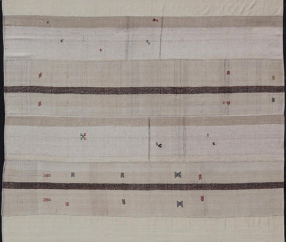 Large Vintage Turkish Kilim Rug with Multiple Panels in Taupe, Brown and Cream. Vintage Flat - weave Kilim rug from Turkey with stripes in brown, taupe, and cream Rug TU - NED - 1004, country of origin / type: Turkey / Kilim, circa 1930 Woven ... - Keivan Woven ArtsTU - NED - 1004 - 14560Rug