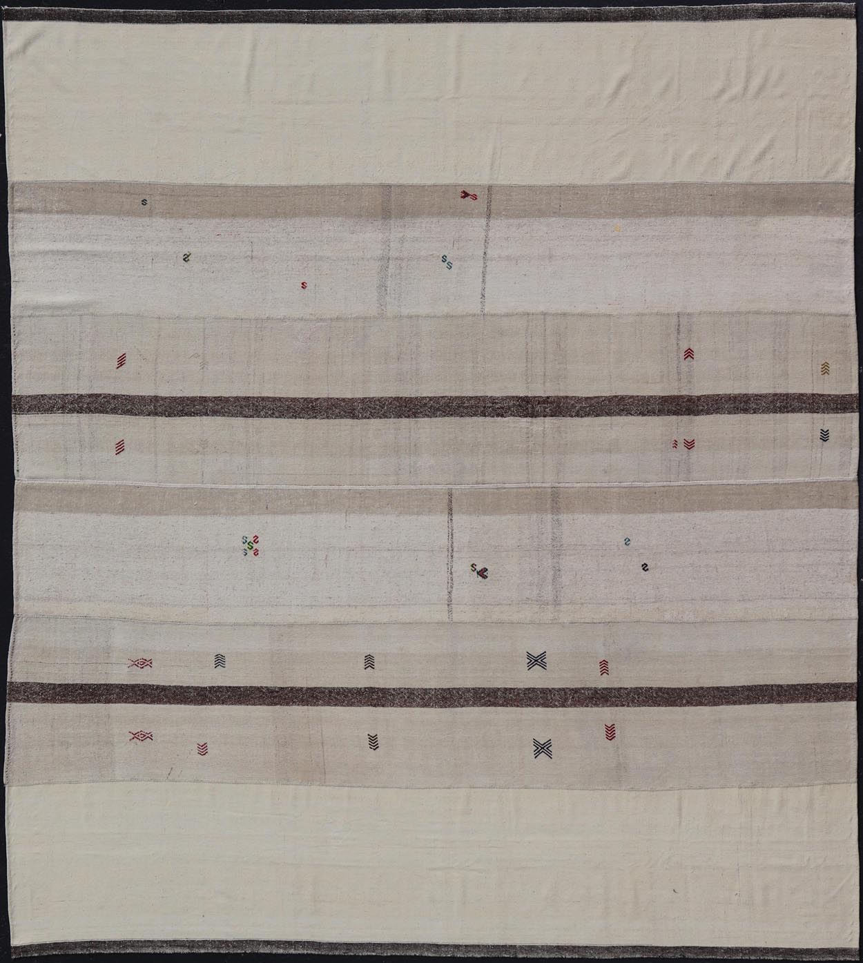 Large Vintage Turkish Kilim Rug with Multiple Panels in Taupe, Brown and Cream. Vintage Flat - weave Kilim rug from Turkey with stripes in brown, taupe, and cream Rug TU - NED - 1004, country of origin / type: Turkey / Kilim, circa 1930 Woven ... - Keivan Woven ArtsTU - NED - 1004 - 14560Rug