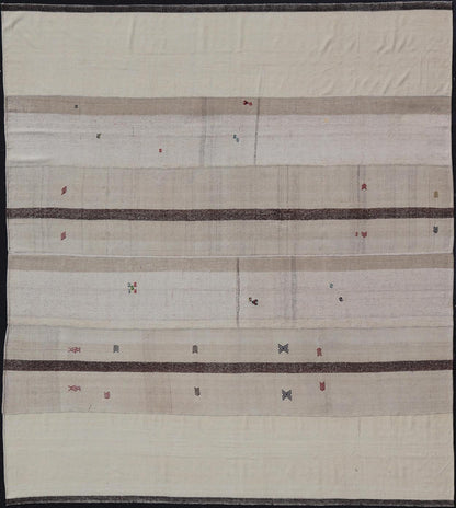 Large Vintage Turkish Kilim Rug with Multiple Panels in Taupe, Brown and Cream. Vintage Flat - weave Kilim rug from Turkey with stripes in brown, taupe, and cream Rug TU - NED - 1004, country of origin / type: Turkey / Kilim, circa 1930 Woven ... - Keivan Woven ArtsTU - NED - 1004 - 14560Rug
