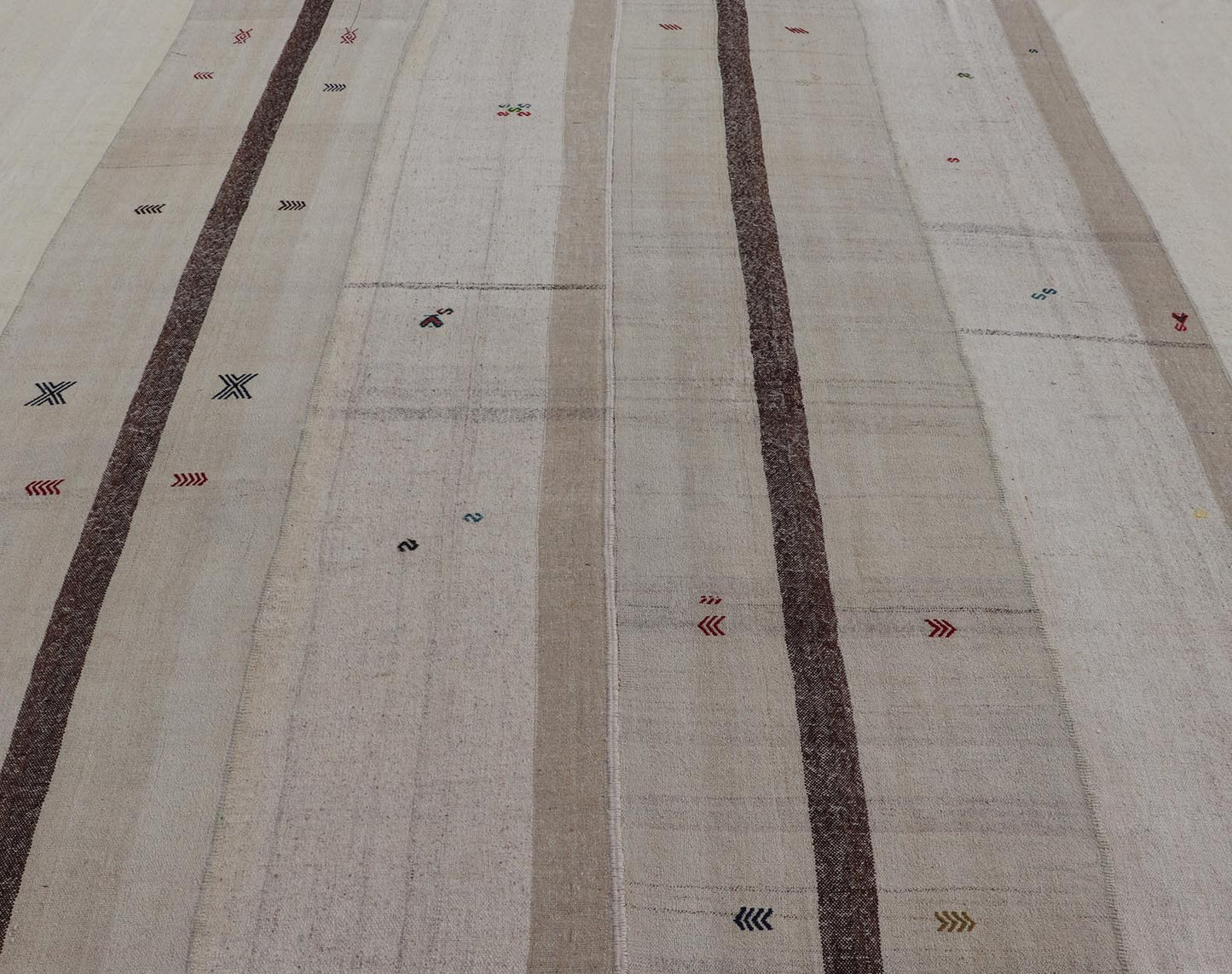 Large Vintage Turkish Kilim Rug with Multiple Panels in Taupe, Brown and Cream. Vintage Flat - weave Kilim rug from Turkey with stripes in brown, taupe, and cream Rug TU - NED - 1004, country of origin / type: Turkey / Kilim, circa 1930 Woven ... - Keivan Woven ArtsTU - NED - 1004 - 14560Rug