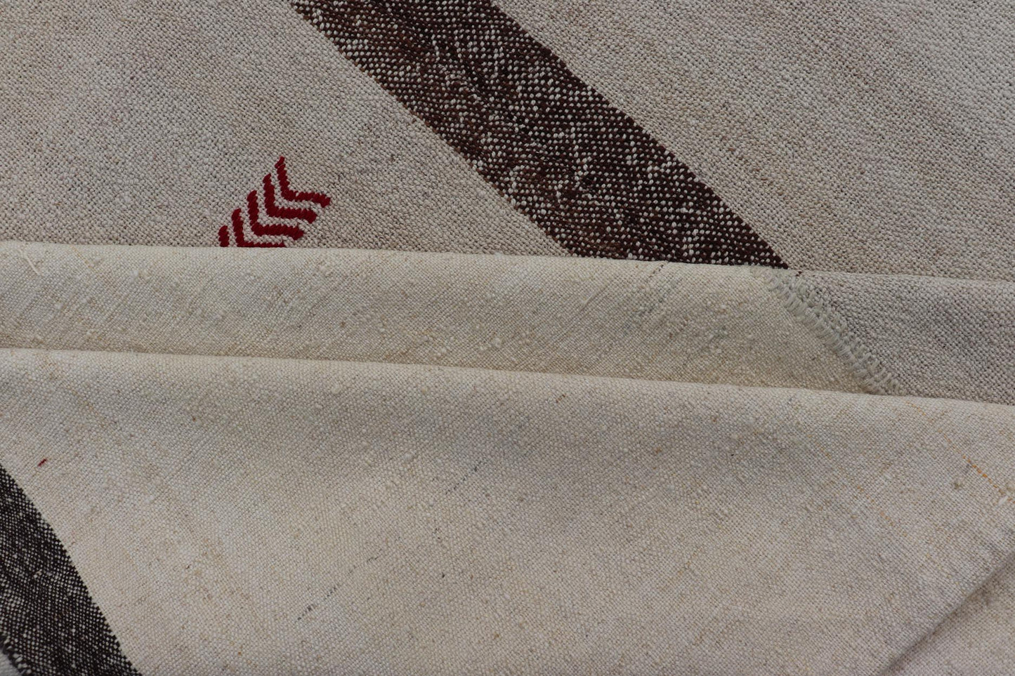 Large Vintage Turkish Kilim Rug with Multiple Panels in Taupe, Brown and Cream. Vintage Flat - weave Kilim rug from Turkey with stripes in brown, taupe, and cream Rug TU - NED - 1004, country of origin / type: Turkey / Kilim, circa 1930 Woven ... - Keivan Woven ArtsTU - NED - 1004 - 14560Rug