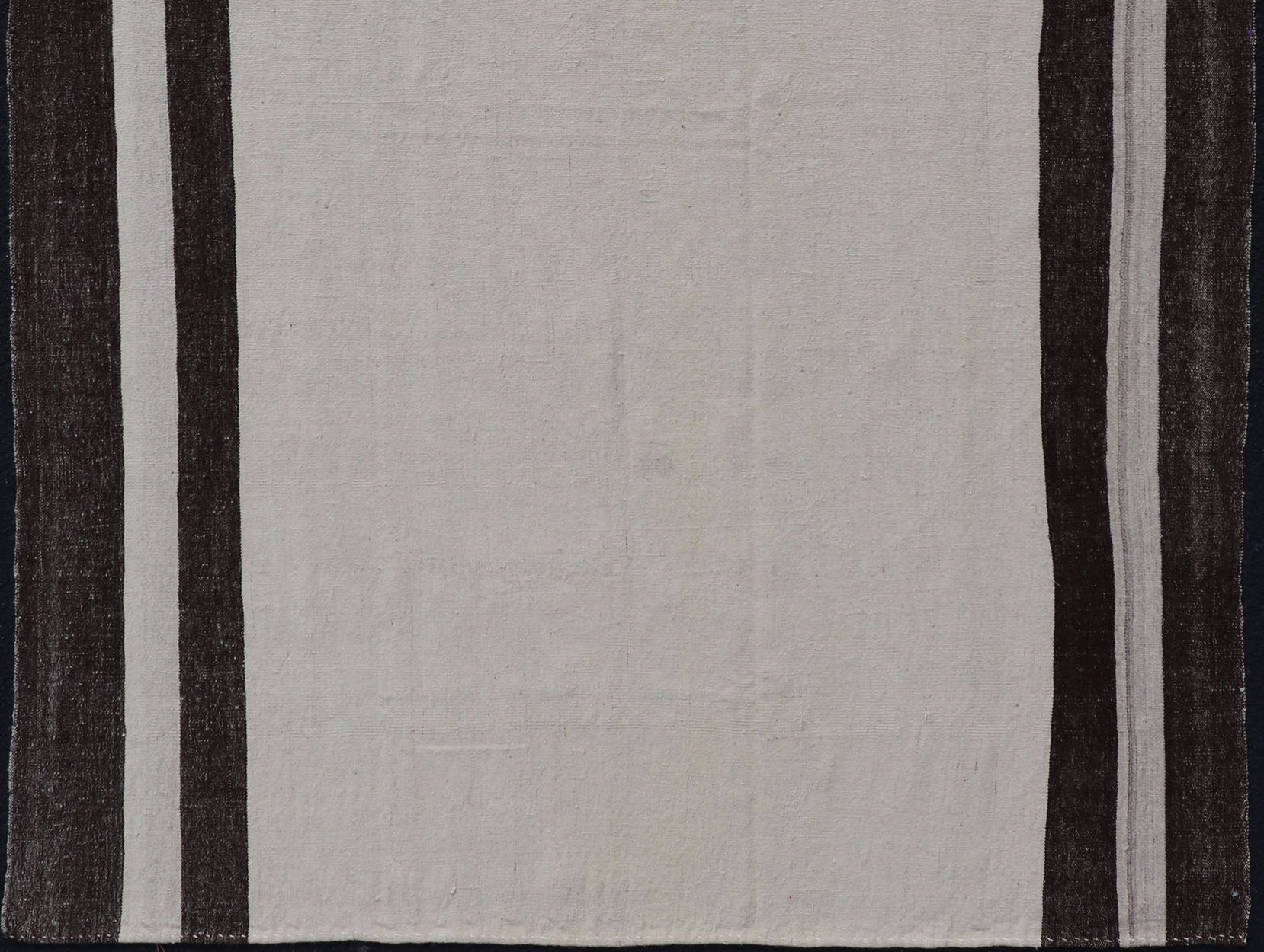 Minimalist Design Off White and Brown Colored Vintage Turkish Kilim Rug. Keivan Woven Arts / rug TU - NED - 1017, country of origin / type: Turkey / Kilim, circa 1950 Measures: 5'7 x 9'1 This mid - century vintage Kilim is set on an off white/... - Keivan Woven ArtsTU - NED - 1017 - 14482Rug