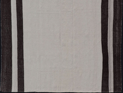 Minimalist Design Off White and Brown Colored Vintage Turkish Kilim Rug. Keivan Woven Arts / rug TU - NED - 1017, country of origin / type: Turkey / Kilim, circa 1950 Measures: 5'7 x 9'1 This mid - century vintage Kilim is set on an off white/... - Keivan Woven ArtsTU - NED - 1017 - 14482Rug