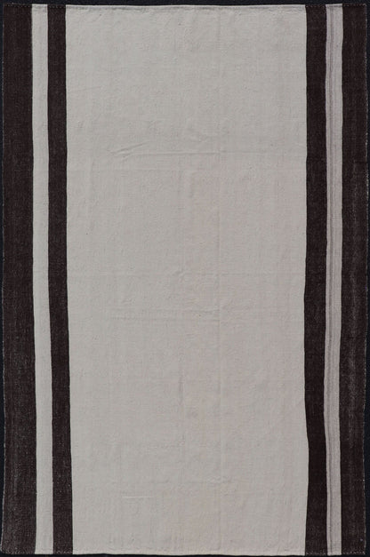 Minimalist Design Off White and Brown Colored Vintage Turkish Kilim Rug. Keivan Woven Arts / rug TU - NED - 1017, country of origin / type: Turkey / Kilim, circa 1950 Measures: 5'7 x 9'1 This mid - century vintage Kilim is set on an off white/... - Keivan Woven ArtsTU - NED - 1017 - 14482Rug