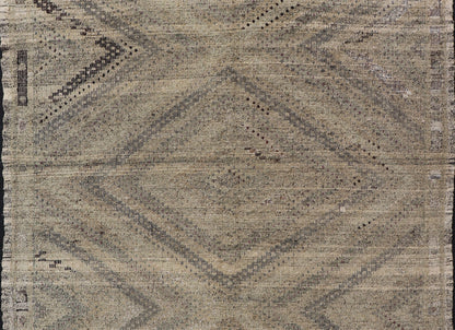 Vintage Turkish Embroidered Flat - Weave Rug with Neutral - Toned Geometric Design. Geometric design vintage Kilim rug from Turkey in neutral, muted tones, rug TU - NED - 1018, country of origin / type: Turkey / Kilim, circa 1960. Featuring a bea... - Keivan Woven ArtsTU - NED - 1018 - 14512Rug