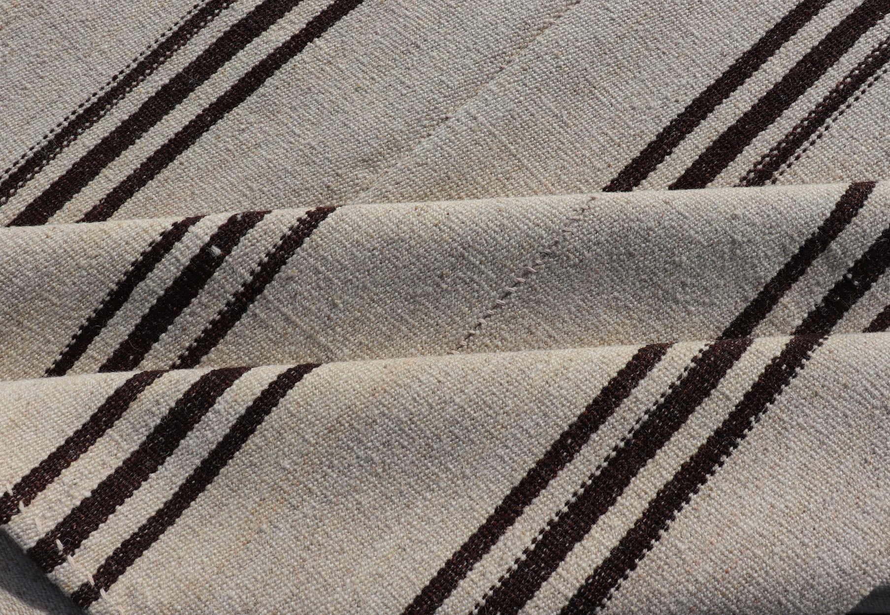 Vintage Turkish Kilim Rug With Vertical Stripes in Off White and Brown Stripes made with two panels. vintage kilim, vintage natural colors kilim Flat - weave Kilim vintage rug from Turkey with vertical stripes in brown and cream. Keivan Woven Arts... - Keivan Woven ArtsTU - NED - 1021 - 3 - 14516Rug