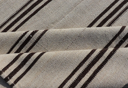 Vintage Turkish Kilim Rug With Vertical Stripes in Off White and Brown Stripes made with two panels. vintage kilim, vintage natural colors kilim Flat - weave Kilim vintage rug from Turkey with vertical stripes in brown and cream. Keivan Woven Arts... - Keivan Woven ArtsTU - NED - 1021 - 3 - 14516Rug