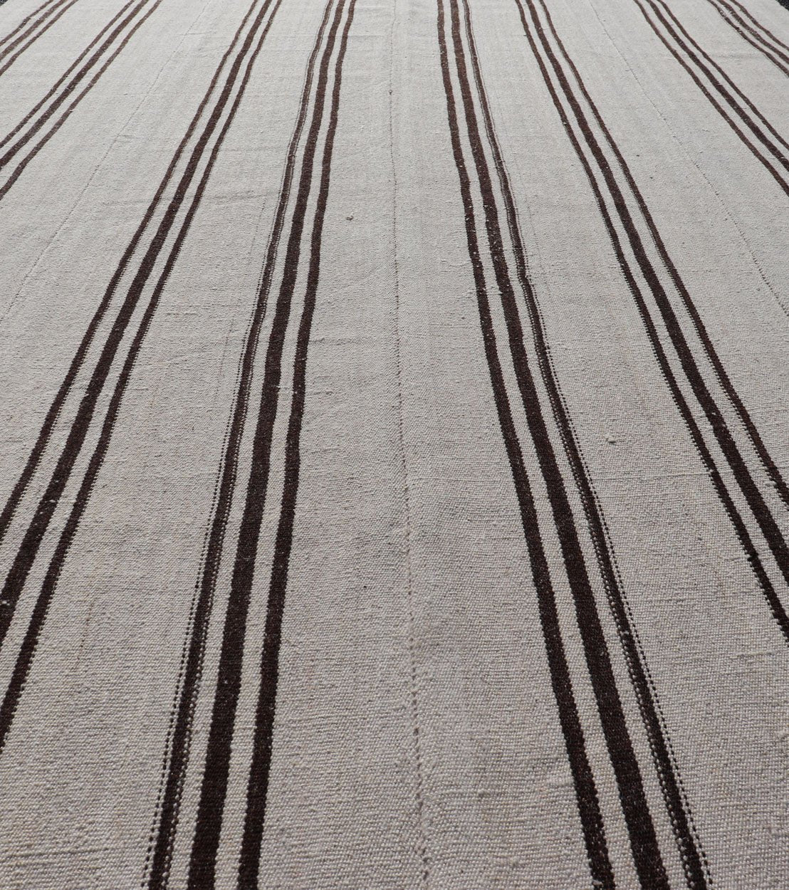 Vintage Turkish Kilim Rug With Vertical Stripes in Off White and Brown Stripes made with two panels. vintage kilim, vintage natural colors kilim Flat - weave Kilim vintage rug from Turkey with vertical stripes in brown and cream. Keivan Woven Arts... - Keivan Woven ArtsTU - NED - 1021 - 3 - 14516Rug