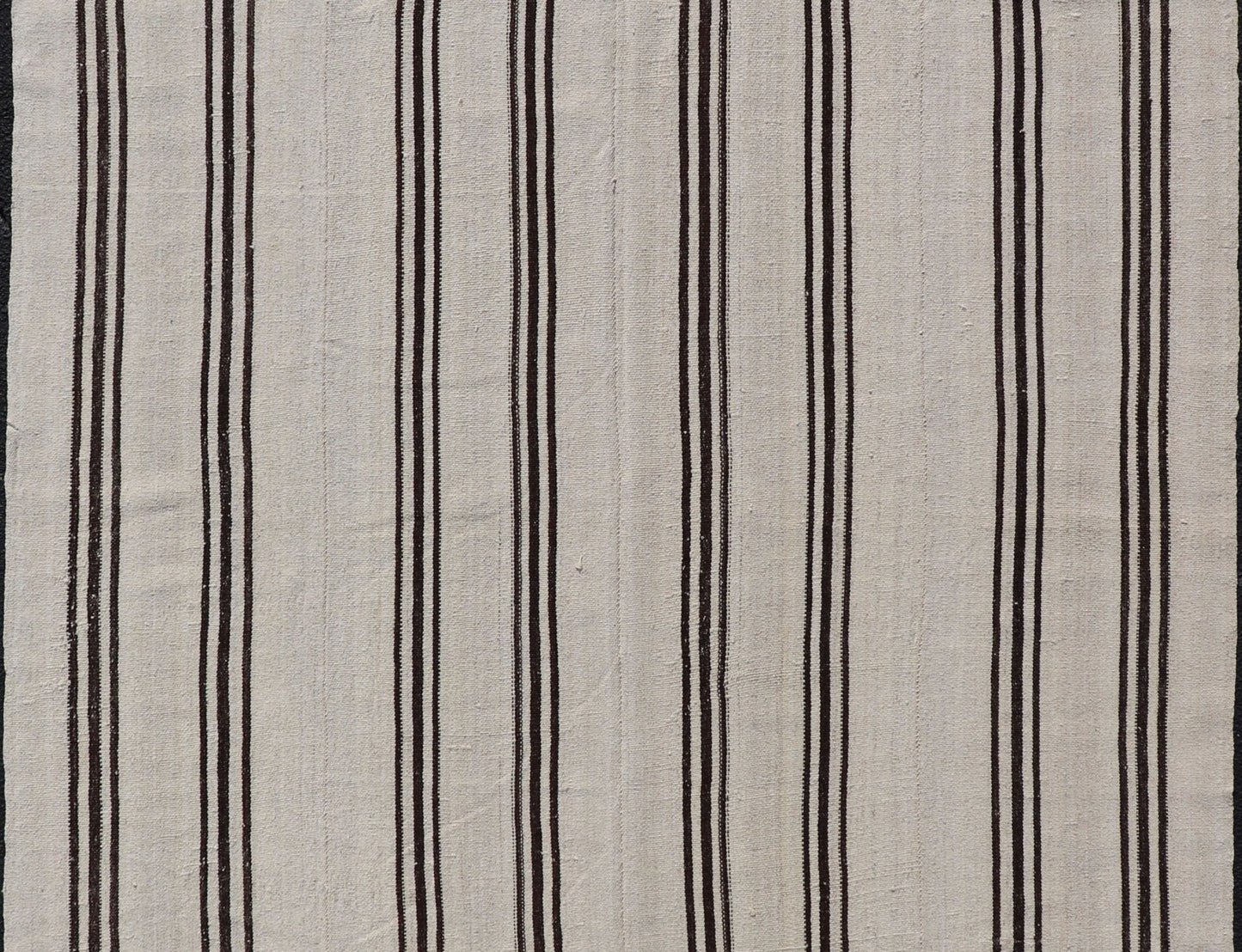 Vintage Turkish Kilim Rug With Vertical Stripes in Off White and Brown Stripes made with two panels. vintage kilim, vintage natural colors kilim Flat - weave Kilim vintage rug from Turkey with vertical stripes in brown and cream. Keivan Woven Arts... - Keivan Woven ArtsTU - NED - 1021 - 3 - 14516Rug