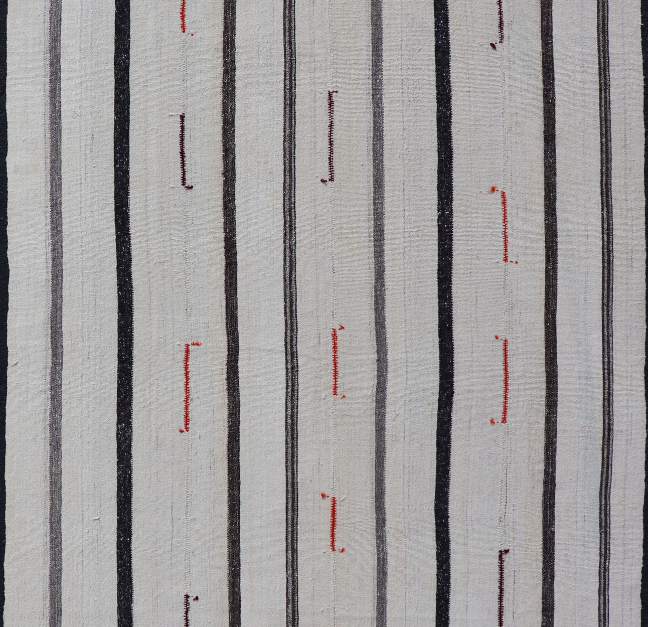 Vintage Turkish Kilim Rug with Vertical Stripes in Chocolate Brown and Cream. Keivan Woven Arts / Rug TU - NED - 1021 - 7, country of origin / type: Turkey / Kilim, circa 1950 Measures: 6'2 x 11'0 Woven during the mid - 20th century in Turkey, this Kili... - Keivan Woven ArtsTU - NED - 1021 - 7 - 14486Rug