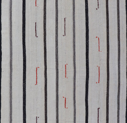 Vintage Turkish Kilim Rug with Vertical Stripes in Chocolate Brown and Cream. Keivan Woven Arts / Rug TU - NED - 1021 - 7, country of origin / type: Turkey / Kilim, circa 1950 Measures: 6'2 x 11'0 Woven during the mid - 20th century in Turkey, this Kili... - Keivan Woven ArtsTU - NED - 1021 - 7 - 14486Rug