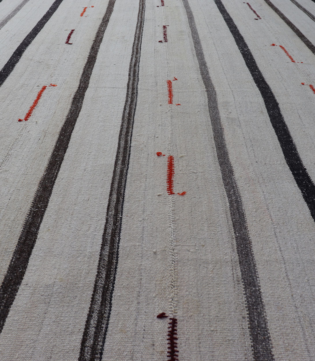 Vintage Turkish Kilim Rug with Vertical Stripes in Chocolate Brown and Cream. Keivan Woven Arts / Rug TU - NED - 1021 - 7, country of origin / type: Turkey / Kilim, circa 1950 Measures: 6'2 x 11'0 Woven during the mid - 20th century in Turkey, this Kili... - Keivan Woven ArtsTU - NED - 1021 - 7 - 14486Rug