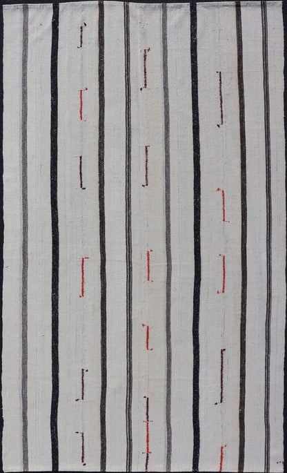 Vintage Turkish Kilim Rug with Vertical Stripes in Chocolate Brown and Cream. Keivan Woven Arts / Rug TU - NED - 1021 - 7, country of origin / type: Turkey / Kilim, circa 1950 Measures: 6'2 x 11'0 Woven during the mid - 20th century in Turkey, this Kili... - Keivan Woven ArtsTU - NED - 1021 - 7 - 14486Rug