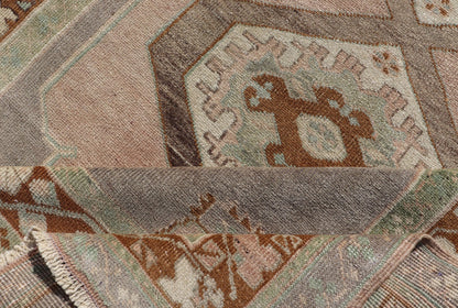 Vintage Turkish Anatolian Rug in light Lavender, Pink, Light Gray, Brown, Cream & light Green. Midcentury Turkish Oushak rug with diamond medallions in lavender, pink, brown, cream and blue rug TU - NED - 1023, country of origin / type: Turkey / Ou... - Keivan Woven ArtsTU - NED - 1023 - 14392Rug