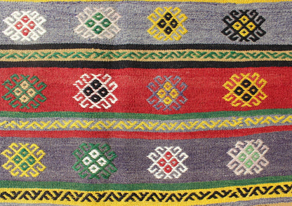 Colorful Large Turkish Kilim Carpet with Striped Geometric Shapes Design Turkish Kilim Carpet with Striped Geometric Shapes Design. Keivan Woven Arts / rug/TU - NED - 103 origin/turkey mid - 20th Century. Featuring tribal shapes with a spo... - Keivan Woven ArtsTU - NED - 103 - 3514Rug