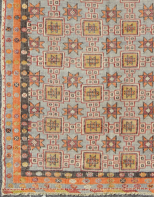 Long Kilim rug geometric vintage Turkish Kilim rug with colorful all - over star design. Keivan Woven Arts / rug TU - NED - 1111, country of origin / type: Turkey / Oushak, circa 1950 Featuring an all - over design of stars and boxes with a spotted and ... - Keivan Woven ArtsTU - NED - 1111 - 9182