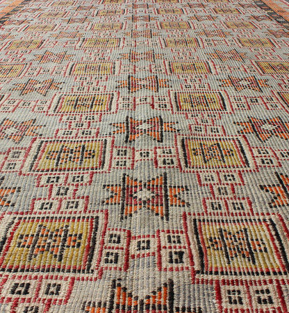 Long Kilim rug geometric vintage Turkish Kilim rug with colorful all - over star design. Keivan Woven Arts / rug TU - NED - 1111, country of origin / type: Turkey / Oushak, circa 1950 Featuring an all - over design of stars and boxes with a spotted and ... - Keivan Woven ArtsTU - NED - 1111 - 9182Rug