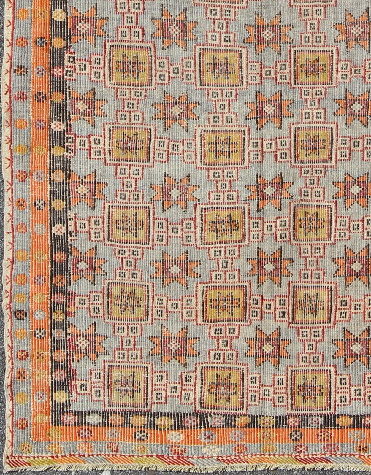 Long Kilim rug geometric vintage Turkish Kilim rug with colorful all - over star design. Keivan Woven Arts / rug TU - NED - 1111, country of origin / type: Turkey / Oushak, circa 1950 Featuring an all - over design of stars and boxes with a spotted and ... - Keivan Woven ArtsTU - NED - 1111 - 9182Rug