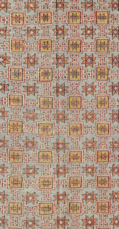 Long Kilim rug geometric vintage Turkish Kilim rug with colorful all - over star design. Keivan Woven Arts / rug TU - NED - 1111, country of origin / type: Turkey / Oushak, circa 1950 Featuring an all - over design of stars and boxes with a spotted and ... - Keivan Woven ArtsTU - NED - 1111 - 9182Rug