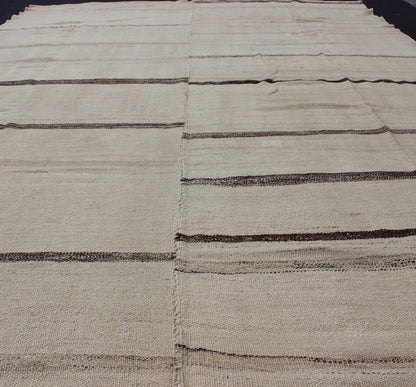 Brown and Cream Horizontal Stripe Vintage Turkish Kilim Rug of Two Panels kwarugs Brown and cream horizontal stripe vintage Turkish Kilim rug of two panels, rug tu - ned - 1113, country of origin / type: Turkey / Kilim, circa 1950 Made from t... - Keivan Woven ArtsTU - NED - 1113 - 8940Rug