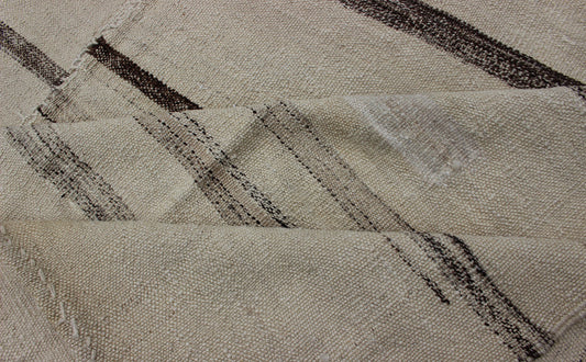 Brown and Cream Horizontal Stripe Vintage Turkish Kilim Rug of Two Panels kwarugs Brown and cream horizontal stripe vintage Turkish Kilim rug of two panels, rug tu - ned - 1113, country of origin / type: Turkey / Kilim, circa 1950 Made from t... - Keivan Woven ArtsTU - NED - 1113 - 8940