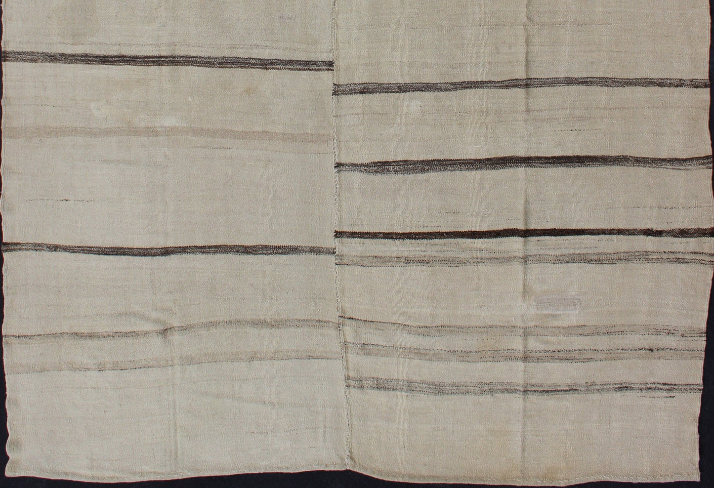 Brown and Cream Horizontal Stripe Vintage Turkish Kilim Rug of Two Panels kwarugs Brown and cream horizontal stripe vintage Turkish Kilim rug of two panels, rug tu - ned - 1113, country of origin / type: Turkey / Kilim, circa 1950 Made from t... - Keivan Woven ArtsTU - NED - 1113 - 8940Rug