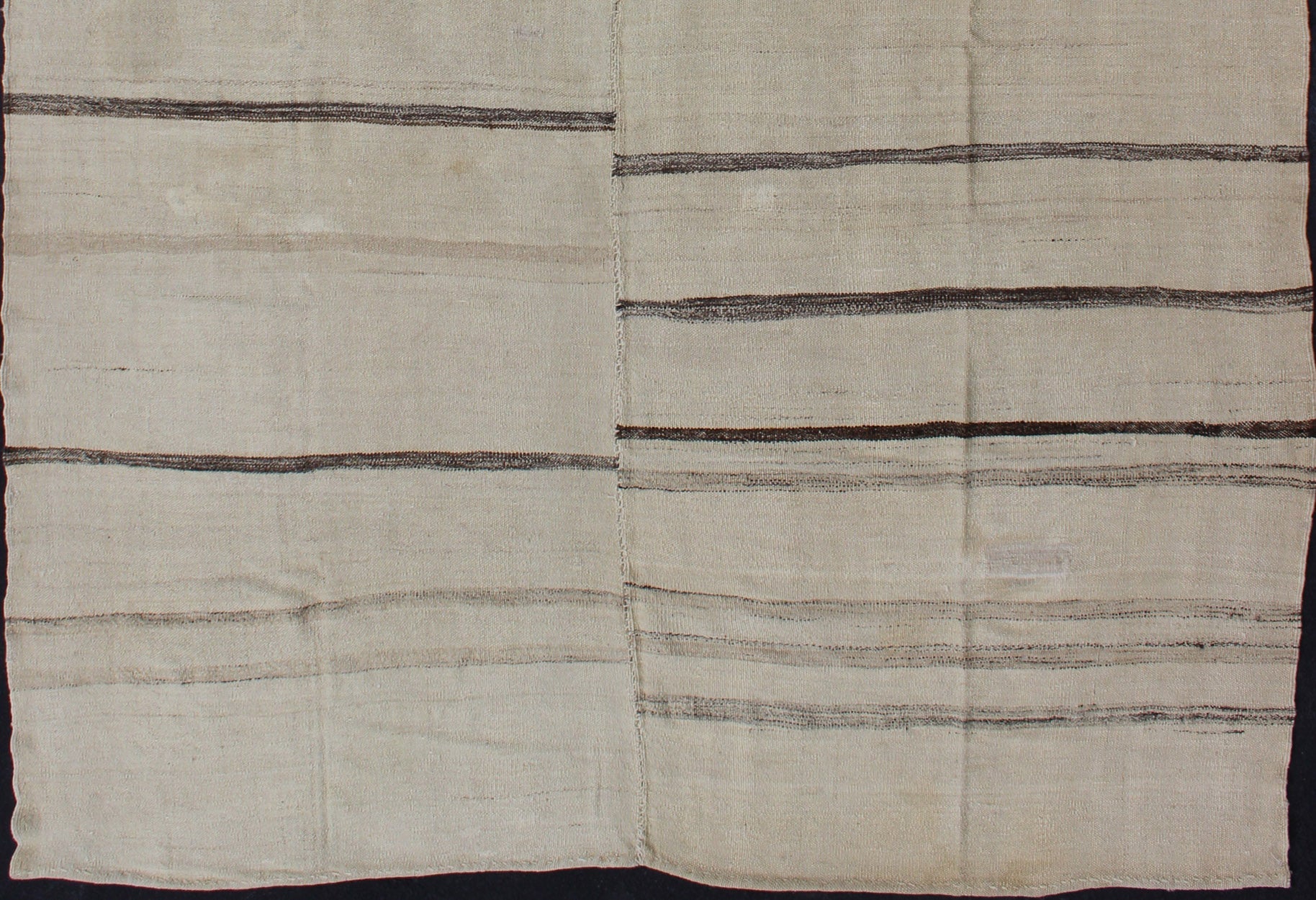 Brown and Cream Horizontal Stripe Vintage Turkish Kilim Rug of Two Panels kwarugs Brown and cream horizontal stripe vintage Turkish Kilim rug of two panels, rug tu - ned - 1113, country of origin / type: Turkey / Kilim, circa 1950 Made from t... - Keivan Woven ArtsTU - NED - 1113 - 8940Rug