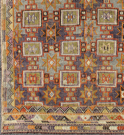 Grayish Blue Background Geometric Turkish Vintage Kilim Midcentury Rug kwarugs Grayish blue background geometric Turkish Oushak midcentury rug. Keivan Woven Arts / rug TU - NED - 1114, country of origin / type: Turkey / Oushak, circa 1950 Measure... - Keivan Woven ArtsTU - NED - 1114 - 8935Rug