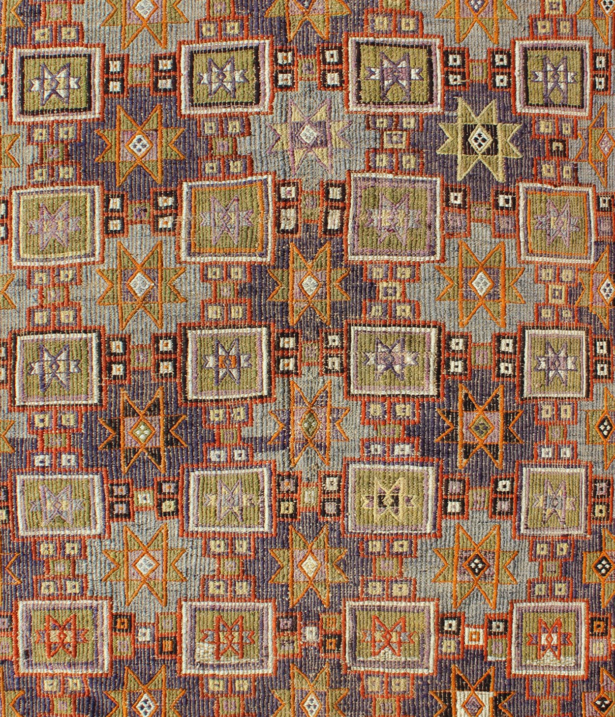 Grayish Blue Background Geometric Turkish Vintage Kilim Midcentury Rug kwarugs Grayish blue background geometric Turkish Oushak midcentury rug. Keivan Woven Arts / rug TU - NED - 1114, country of origin / type: Turkey / Oushak, circa 1950 Measure... - Keivan Woven ArtsTU - NED - 1114 - 8935Rug