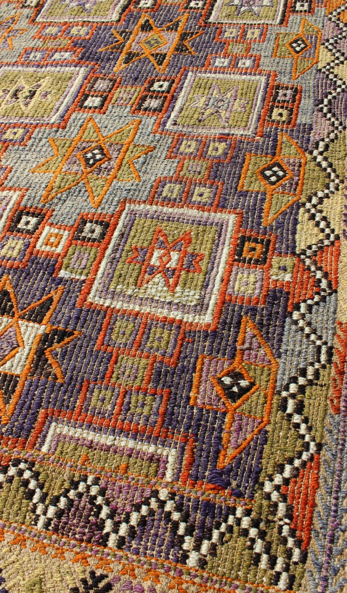 Grayish Blue Background Geometric Turkish Vintage Kilim Midcentury Rug kwarugs Grayish blue background geometric Turkish Oushak midcentury rug. Keivan Woven Arts / rug TU - NED - 1114, country of origin / type: Turkey / Oushak, circa 1950 Measure... - Keivan Woven ArtsTU - NED - 1114 - 8935Rug