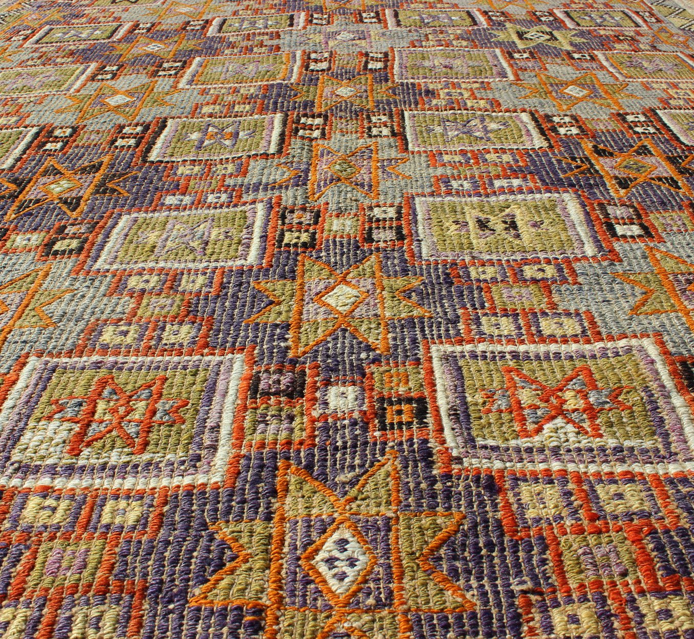 Grayish Blue Background Geometric Turkish Vintage Kilim Midcentury Rug kwarugs Grayish blue background geometric Turkish Oushak midcentury rug. Keivan Woven Arts / rug TU - NED - 1114, country of origin / type: Turkey / Oushak, circa 1950 Measure... - Keivan Woven ArtsTU - NED - 1114 - 8935Rug