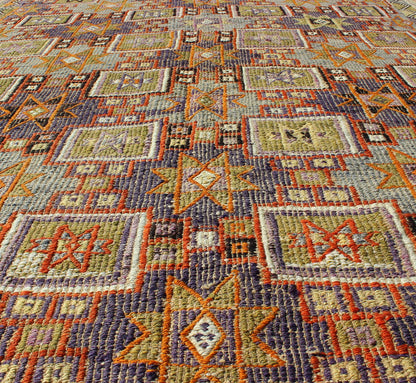 Grayish Blue Background Geometric Turkish Vintage Kilim Midcentury Rug kwarugs Grayish blue background geometric Turkish Oushak midcentury rug. Keivan Woven Arts / rug TU - NED - 1114, country of origin / type: Turkey / Oushak, circa 1950 Measure... - Keivan Woven ArtsTU - NED - 1114 - 8935Rug