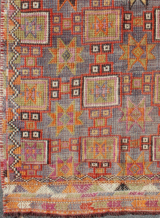 Multi - Colored Geometric Turkish Oushak Midcentury Rug with Tribal Design kwarugs Multi - colored geometric Turkish Oushak midcentury rug with tribal design, rug tu - ned - 1115, country of origin / type: Turkey / Oushak, circa 1950 Featuring a... - Keivan Woven ArtsTU - NED - 1115 - 9192