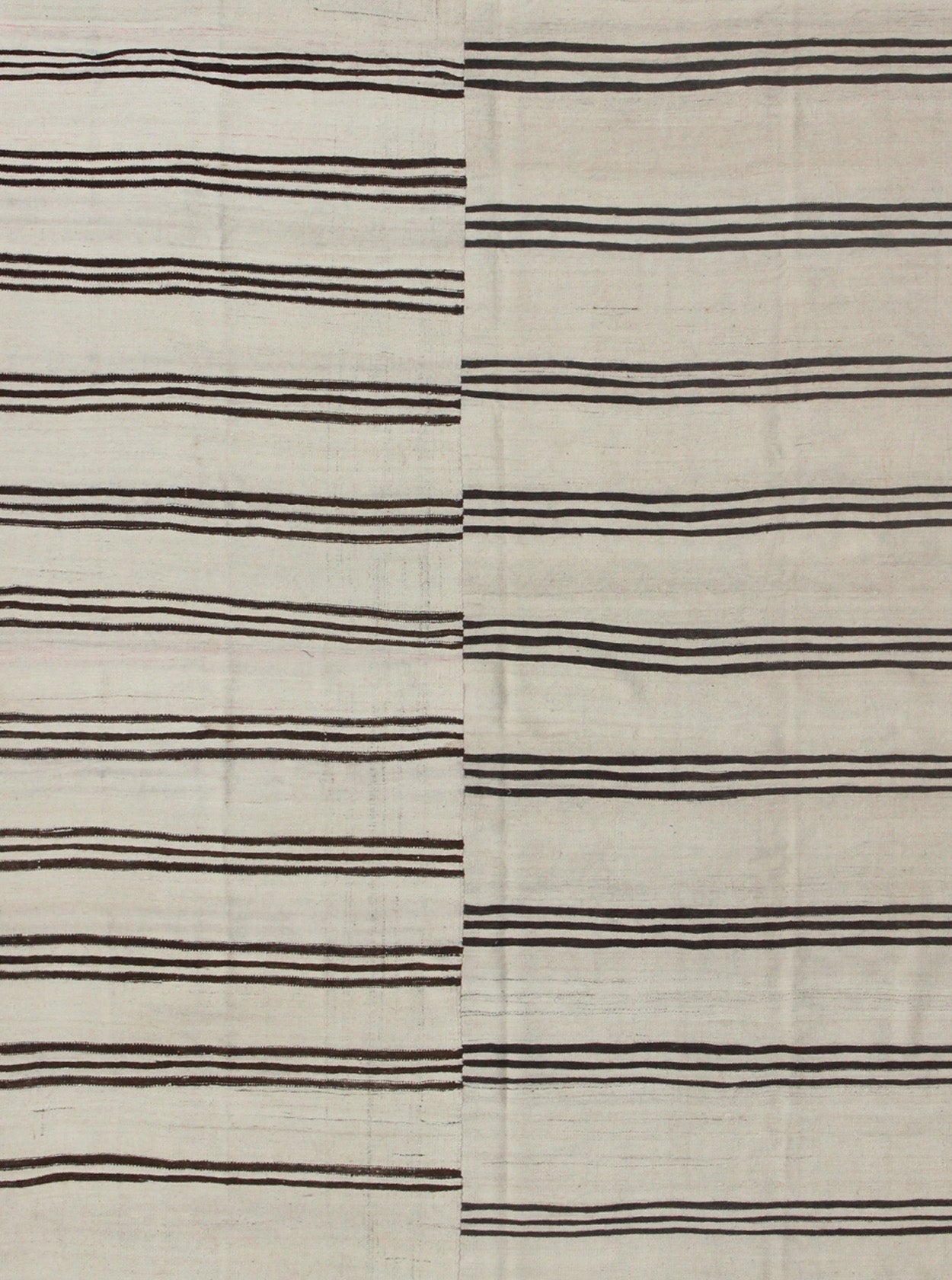 Large Two Paneled Vintage Turkish Kilim Rug with Stripes in Cream and Brown Stripes. Flat - weave Kilim vintage rug from Turkey with stripes in brown, black and cream. Rug/TU - NED - 1117, country of origin / type: Turkey / Kilim, circa 1950 Woven ... - Keivan Woven ArtsTU - NED - 1117 - 9196Rug