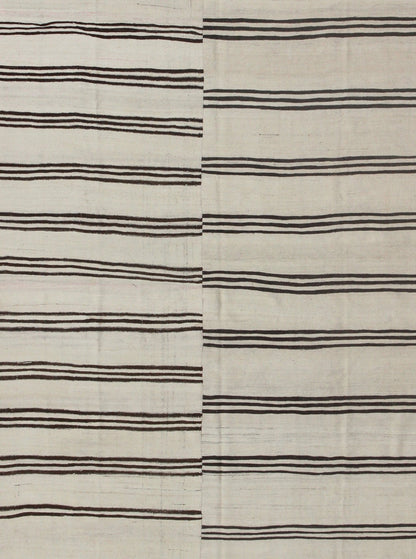 Large Two Paneled Vintage Turkish Kilim Rug with Stripes in Cream and Brown Stripes. Flat - weave Kilim vintage rug from Turkey with stripes in brown, black and cream. Rug/TU - NED - 1117, country of origin / type: Turkey / Kilim, circa 1950 Woven ... - Keivan Woven ArtsTU - NED - 1117 - 9196Rug