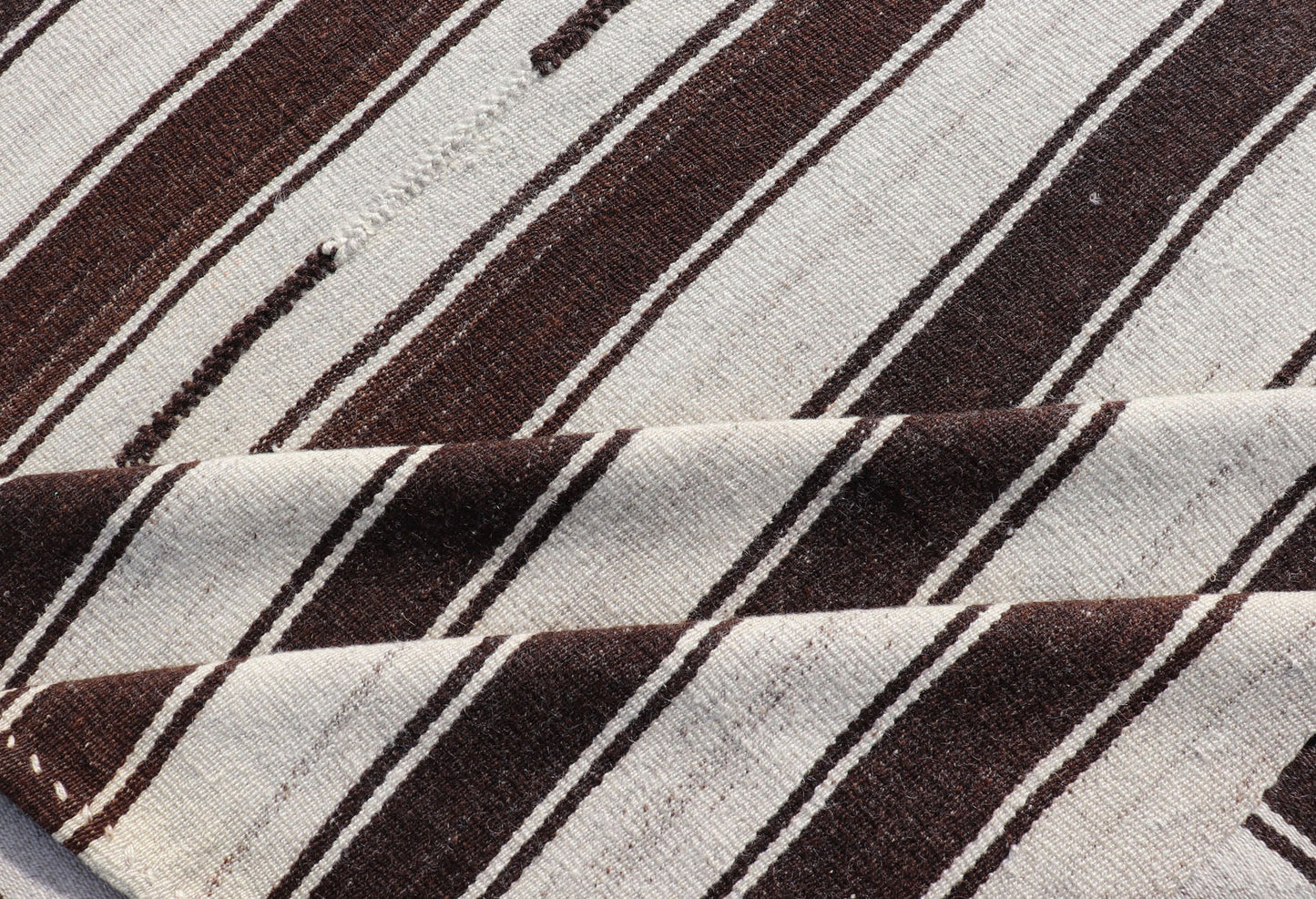 Vintage Turkish Kilim Rug with Vertical Stripes in Chocolate Brown and Cream Flat - weave vintage Kilim vintage rug from Turkey with vertical stripes in dark brown and cream. Rug TU - NED - 1123, country of origin / type: Turkey / Kilim, circa 1950 ... - Keivan Woven ArtsTU - NED - 1123 - 14520Rug