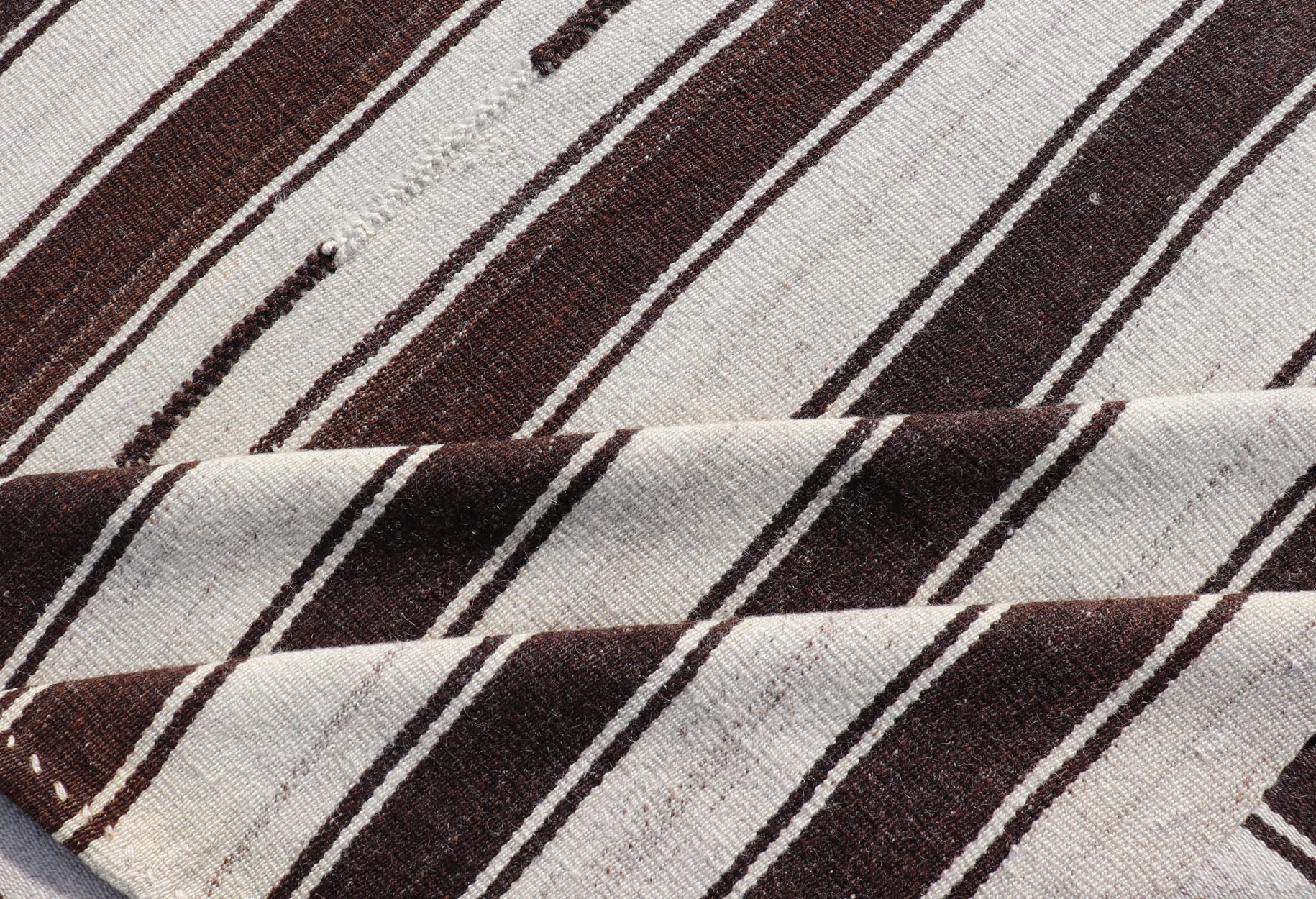 Vintage Turkish Kilim Rug with Vertical Stripes in Chocolate Brown and Cream Flat - weave vintage Kilim vintage rug from Turkey with vertical stripes in dark brown and cream. Rug TU - NED - 1123, country of origin / type: Turkey / Kilim, circa 1950 ... - Keivan Woven ArtsTU - NED - 1123 - 14520Rug
