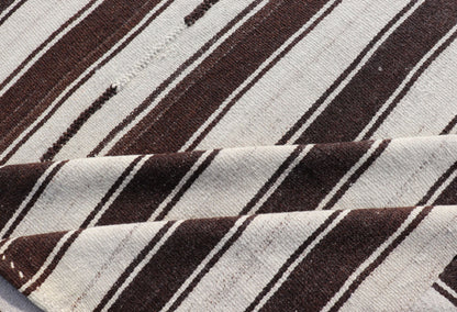 Vintage Turkish Kilim Rug with Vertical Stripes in Chocolate Brown and Cream Flat - weave vintage Kilim vintage rug from Turkey with vertical stripes in dark brown and cream. Rug TU - NED - 1123, country of origin / type: Turkey / Kilim, circa 1950 ... - Keivan Woven ArtsTU - NED - 1123 - 14520Rug