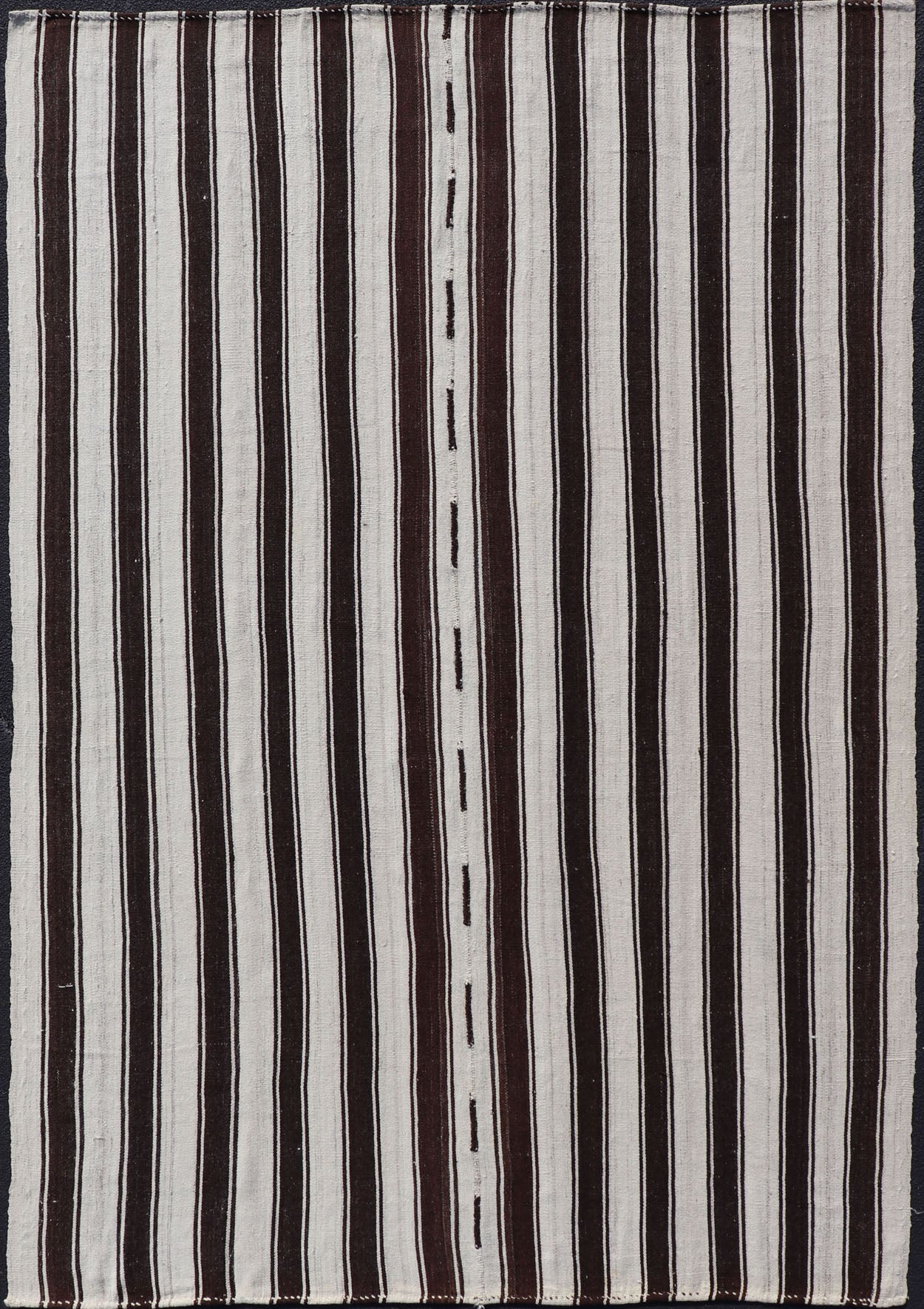 Vintage Turkish Kilim Rug with Vertical Stripes in Chocolate Brown and Cream Flat - weave vintage Kilim vintage rug from Turkey with vertical stripes in dark brown and cream. Rug TU - NED - 1123, country of origin / type: Turkey / Kilim, circa 1950 ... - Keivan Woven ArtsTU - NED - 1123 - 14520Rug